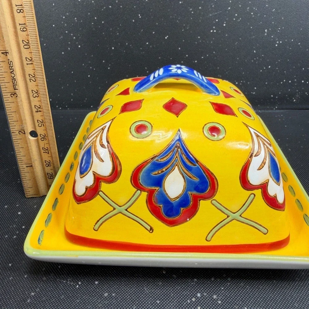 Dutch Wax Coastline Imports Handpainted Ceramic Butter Dish Cheese Container